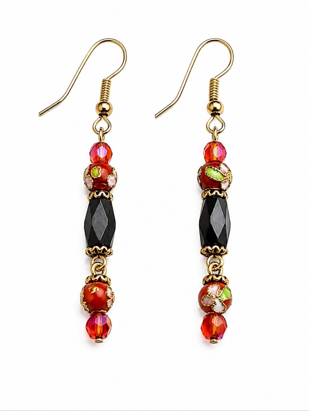 3/$30 HANDMADE Floral Cloissine Glass Beaded Dangle Hook Earrings
